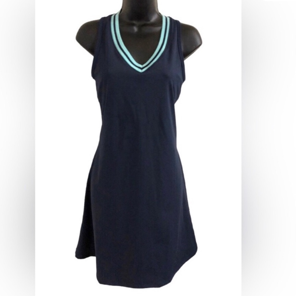 sincerely jules navy blue teal trim v-neck active dress size small new